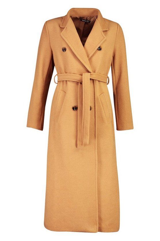 Longline Double Breasted Belted Wool Look Coat | Boohoo.com (US & CA)