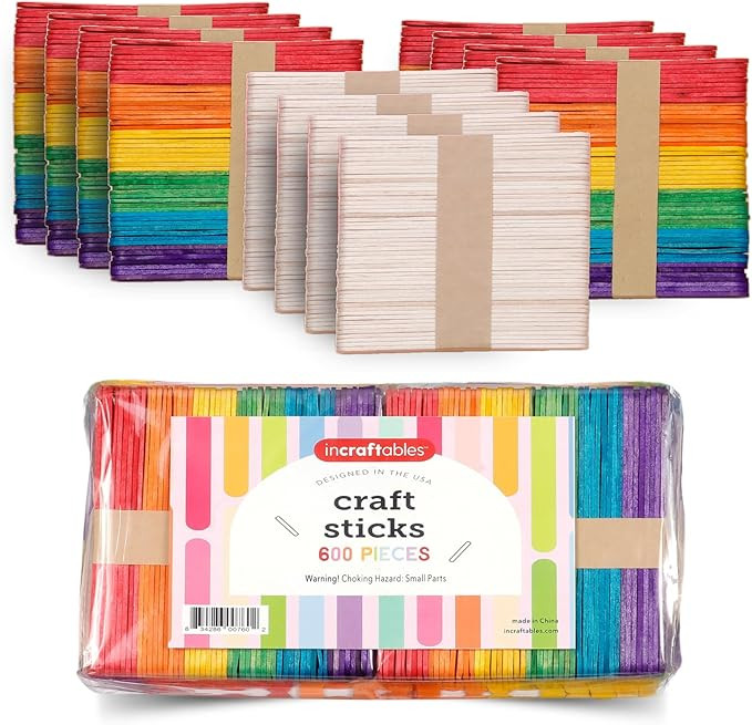 Incraftables Colored Popsicle Sticks for Crafts – 600 Pieces - 7 Colors – Large Colorful Wood... | Amazon (US)