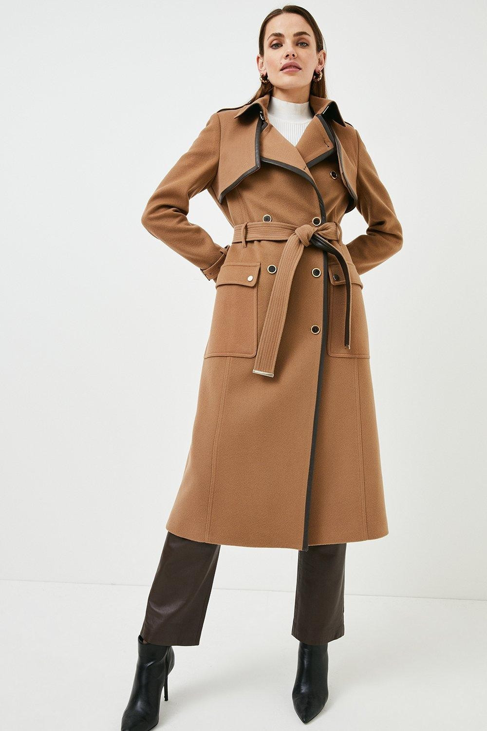 Italian Wool Belted Pocket Trench Coat | Karen Millen US