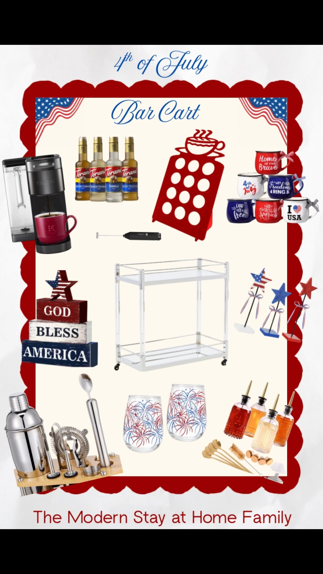 🎆 4th of July Coffee & Bar Cart Inspiration 🇺🇸☕🍹

Getting our coffee and bar cart ready for all the Independence Day festivities! I love mixing patriotic decor with practical entertaining essentials to create a festive setup that’s perfect for morning coffee, afternoon gatherings, and evening celebrations. From red, white, and blue mugs and decorative accents to coffee syrups, cocktail accessories, drink dispensers, and stylish glassware, these finds make hosting easy while adding the perfect patriotic touch. Whether you’re creating a coffee station, hot cocoa bar, cocktail cart, or beverage station for your Fourth of July party, these pieces help bring all the festive summer vibes together!

✨ Shop my favorite 4th of July bar cart essentials, patriotic decor, entertaining accessories, coffee bar must-haves, and holiday hosting finds to create a beautiful red, white, and blue setup your guests will love.

4th of July decor, patriotic decor, patriotic bar cart, coffee bar ideas, coffee cart styling, bar cart decor, Independence Day decorations, red white and blue decor, summer entertaining, holiday hosting, festive home decor, patriotic mugs, coffee station ideas, cocktail cart inspiration, beverage station, entertaining essentials, coffee syrup station, patriotic home accents, summer party decor, hosting ideas, holiday entertaining, Americana decor, Fourth of July party ideas, patriotic kitchen decor, drink station setup, festive serving cart, coffee lover decor, cocktail accessories, home entertaining, seasonal decorating.

#LTKHome #LTKSeasonal #LTKSaleAlert