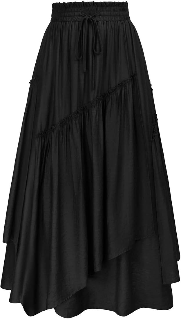 Scarlet Darkness Women Renaissance Layered Long Skirt Elastic High Waist Tiered Skirt with Pocket... | Amazon (US)