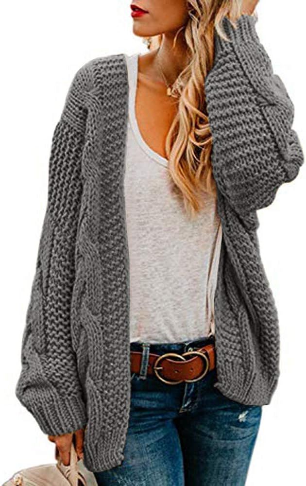 Ferrtye Womens Oversized Chunky Open Front Cardigan Sweaters Cable Knit Long Sleeve Boyfriend Car... | Amazon (US)