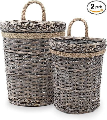2 Packs Woven Wicker Hanging Baskets, Rustic Farmhouse Hanging Wall Basket Decor for Front Door W... | Amazon (US)