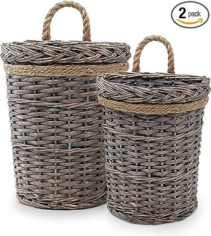 2 Packs Woven Wicker Hanging Baskets, Rustic Farmhouse Hanging Wall Basket Decor for Front Door W... | Amazon (US)