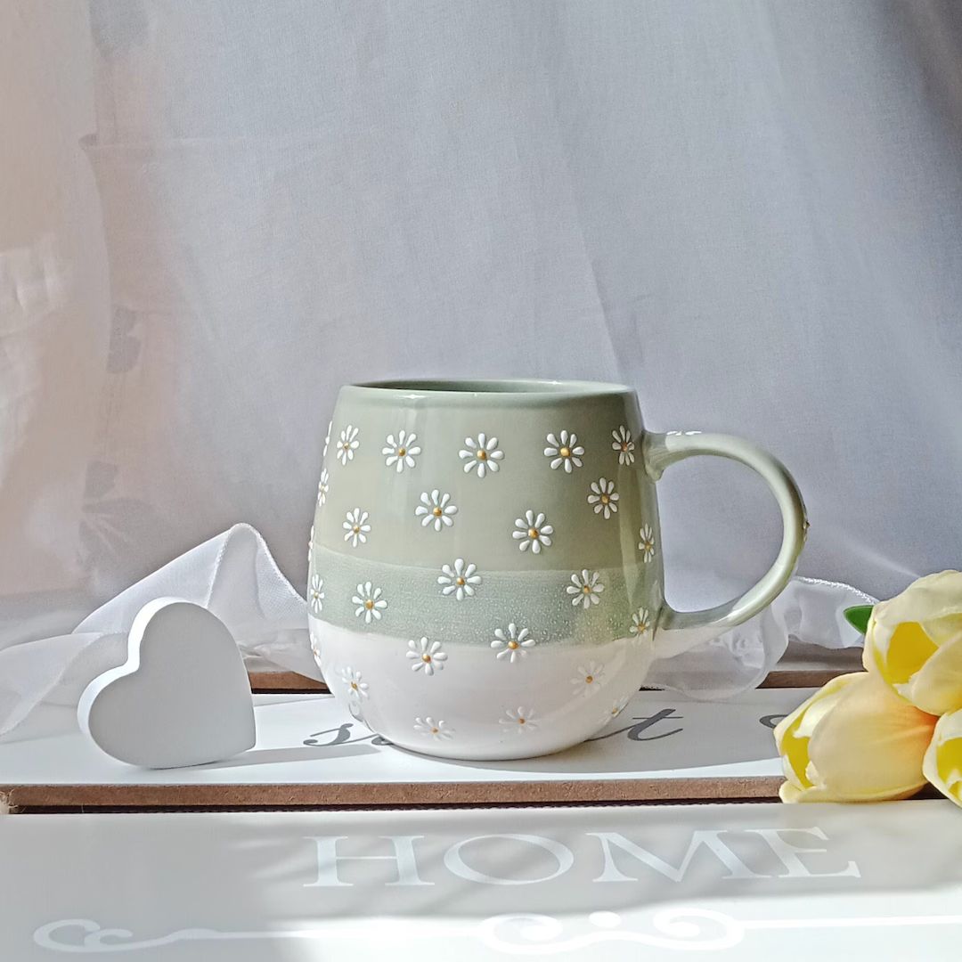 17 Oz Daisy Coffee Mug Daisy Ceramic Cup Flower Porcelain Tea Mug Cute Floral Pottery Hand Painte... | Etsy (US)