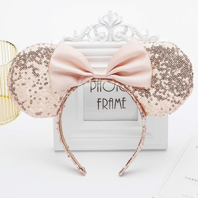 Rose Gold Minnie Ears Headband,Sequin Gold Mouse Ears Bow Headband, Mice Ears, Princess Headwear ... | Amazon (US)