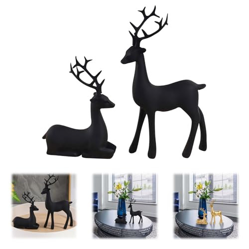 2 PCS Black Reindeer Christmas Decoration, Black Christmas Decorations Statues, Resin Deer Christmas Decor, Elk Sculpture, Xmas Home Decorative Figurines for Tabletop (Black, 2 PCS) | Amazon (US)