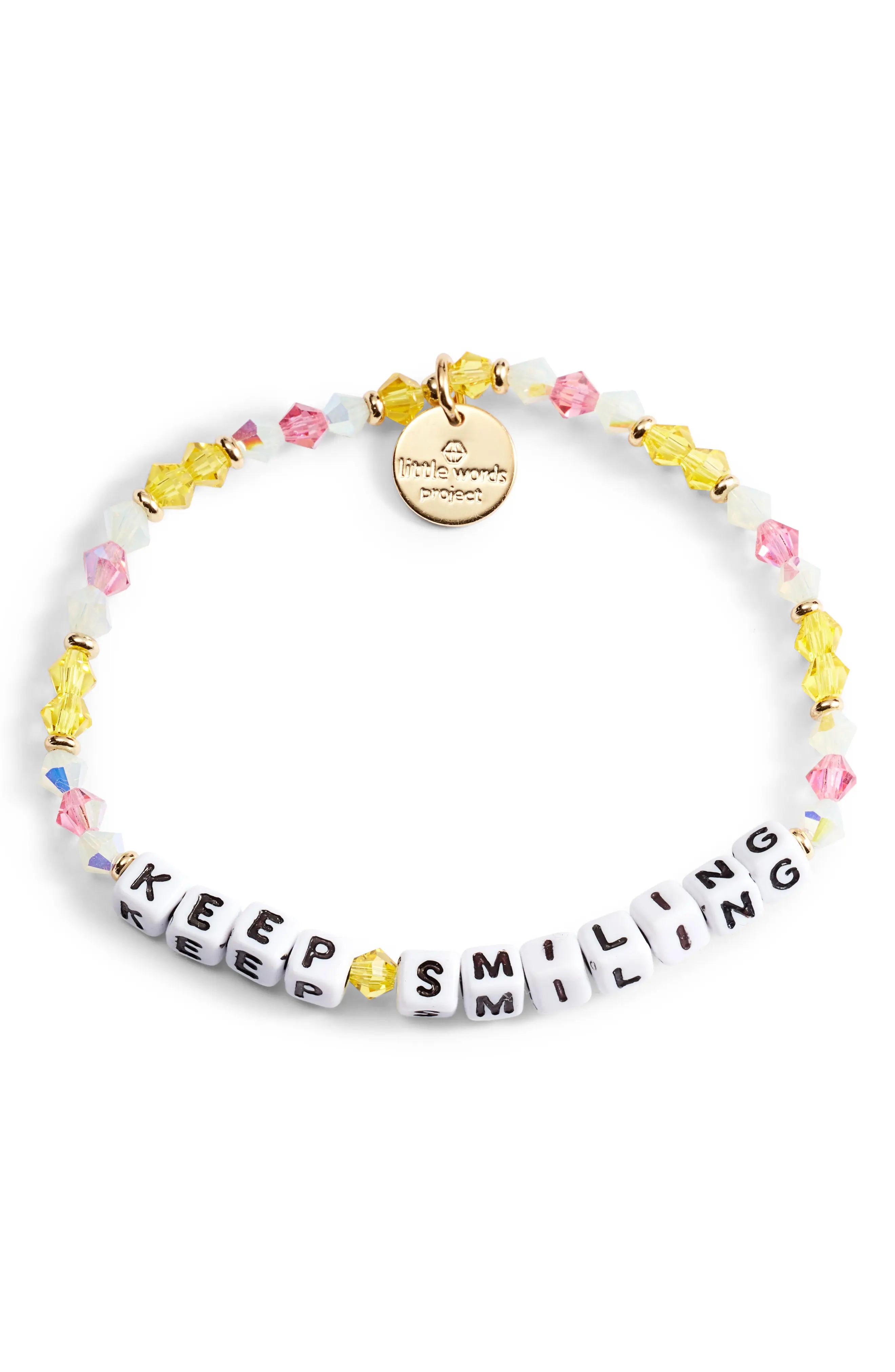 Little Words Project Keep Smiling Beaded Stretch Bracelet, Size Small in Yellow Multi/White at Nords | Nordstrom
