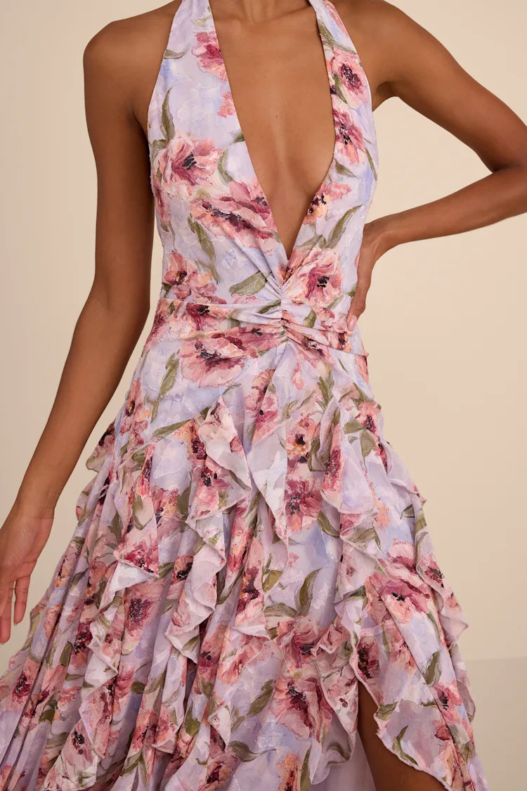Oleta Lavender Multi Floral Ruffled Maxi Dress | Lulus