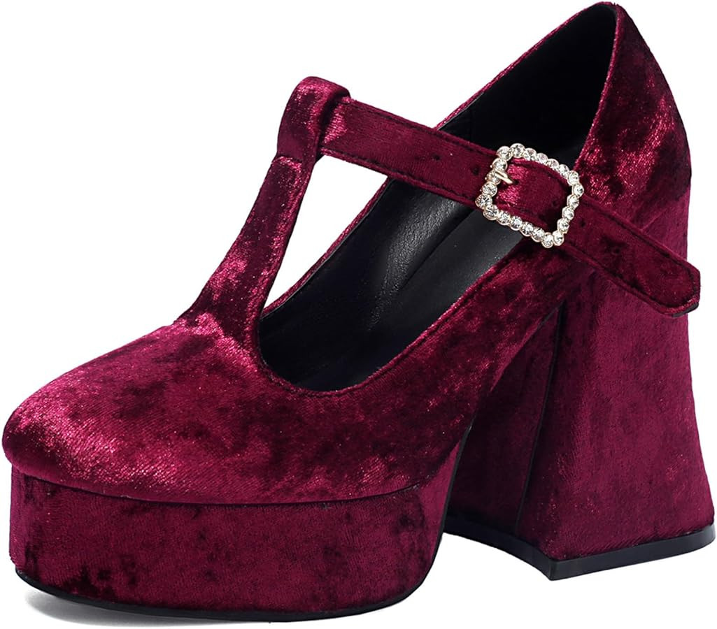 KOKOMOMO Womens Lace Flower Heels Goth Platform Shoes Chunky High Heel Mary Janes Gothic Shoe | Amazon (US)