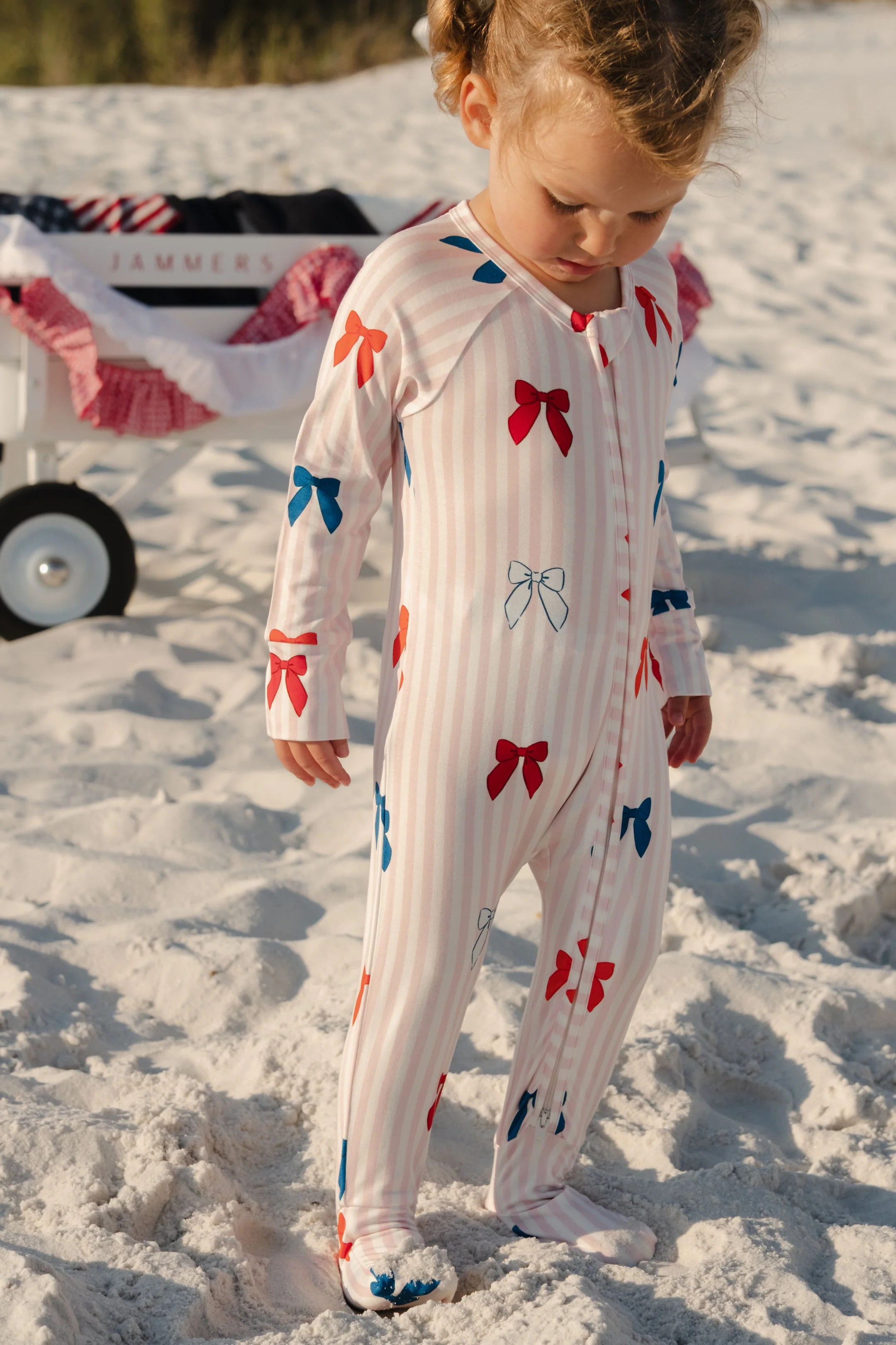 Liberty Bow Bamboo Zipper Romper | 4th of July Baby Pajamas | In My Jammers | In My Jammers