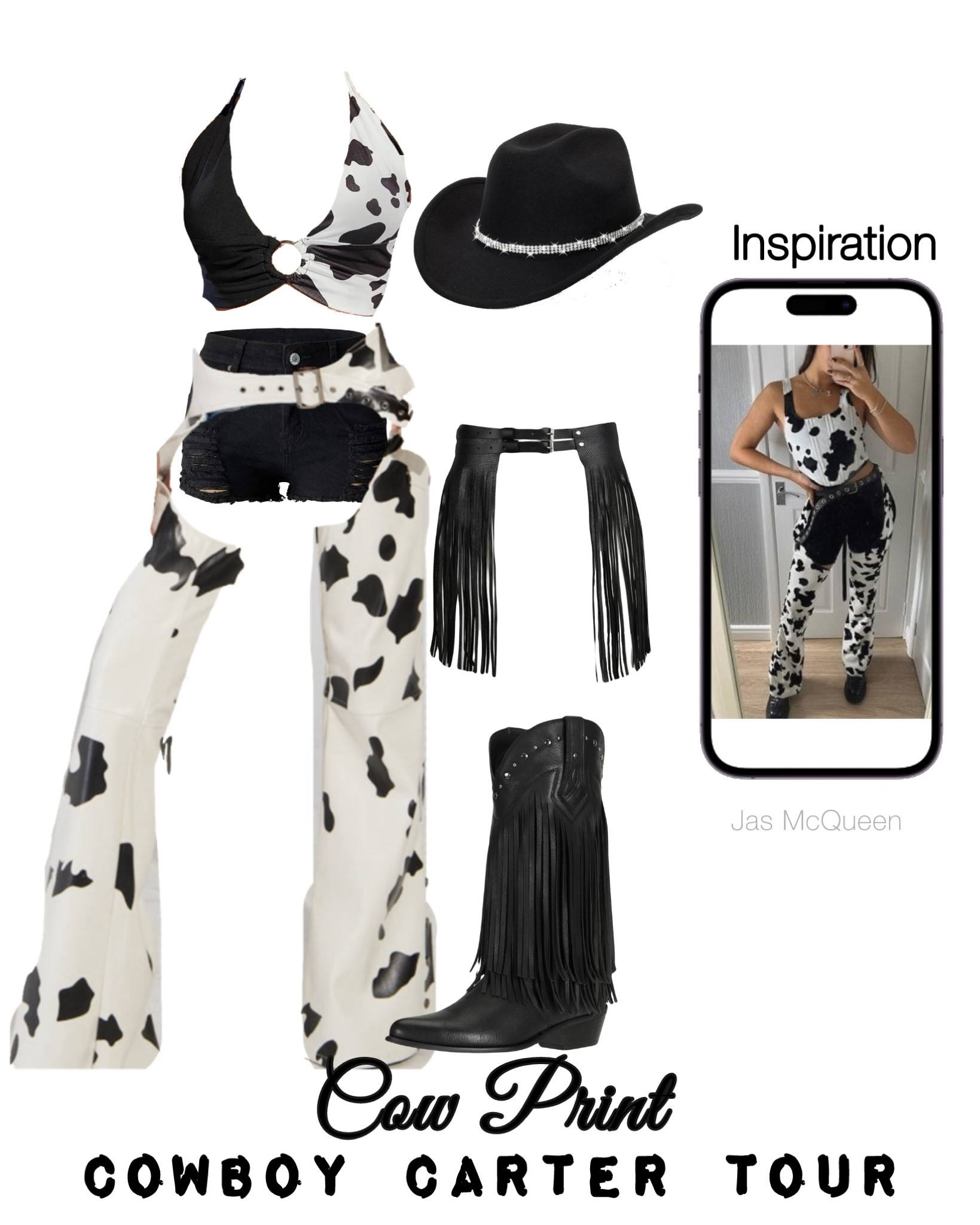 Cow Print Rodeo Outfit - Cowboy Carter Tour 

 chaps, fringe, cowboy hat, western boots, western outfit 

#LTKStyleTip