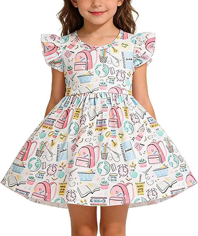 Toddler Girl Dress Back to School Pencil School Bus Print Dress Summer Outfits 3-8T | Amazon (US)