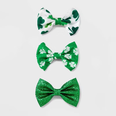 Glitter Shamrock Bow Hair Clip Set 3pc - Green | Target