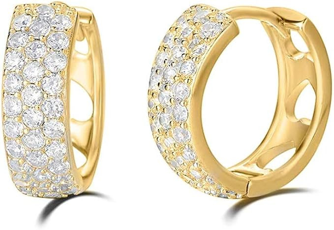Carleen 14K Gold Plated Sterling Silver Hoop Earrings Pave Set Stunning Cubic Zirconia CZ Simulat... | Amazon (US)