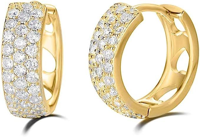 Carleen 14K Gold Plated Sterling Silver Hoop Earrings Pave Set Stunning Cubic Zirconia CZ Simulat... | Amazon (US)