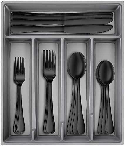 Hiware 20-Piece Black Silverware Set with Tray, Stainless Steel Flatware Cutlery Set Service for ... | Amazon (US)