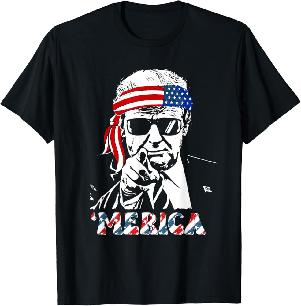 'MERICA TRUMP Happy 4th Of July Trump American Flag T-Shirt | Amazon (US)