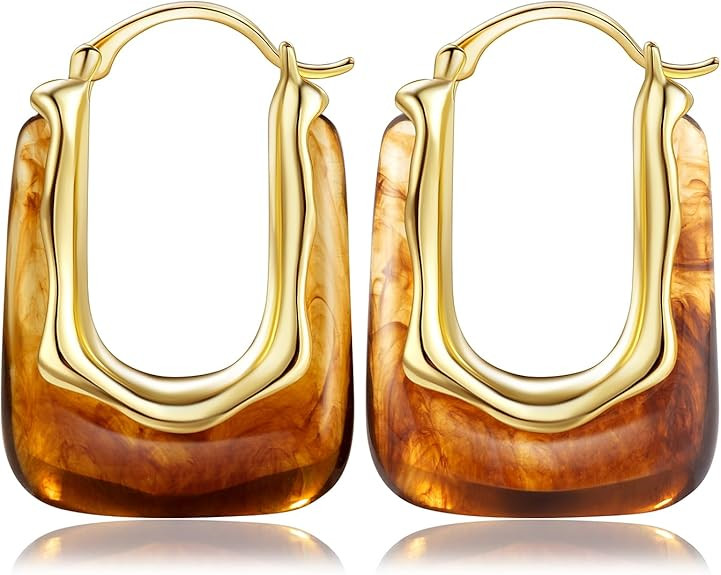 Acrylic Gold Hoop Earrings Chunky Huggie Statement Vintage Earrings Cute Resin Drop Earring Trend... | Amazon (US)
