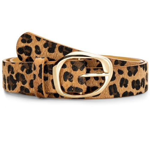 macoking Leopard Belts for Women Fashion Ladies Leather Belt for Jeans Pants with Gold Buckle L | Amazon (US)