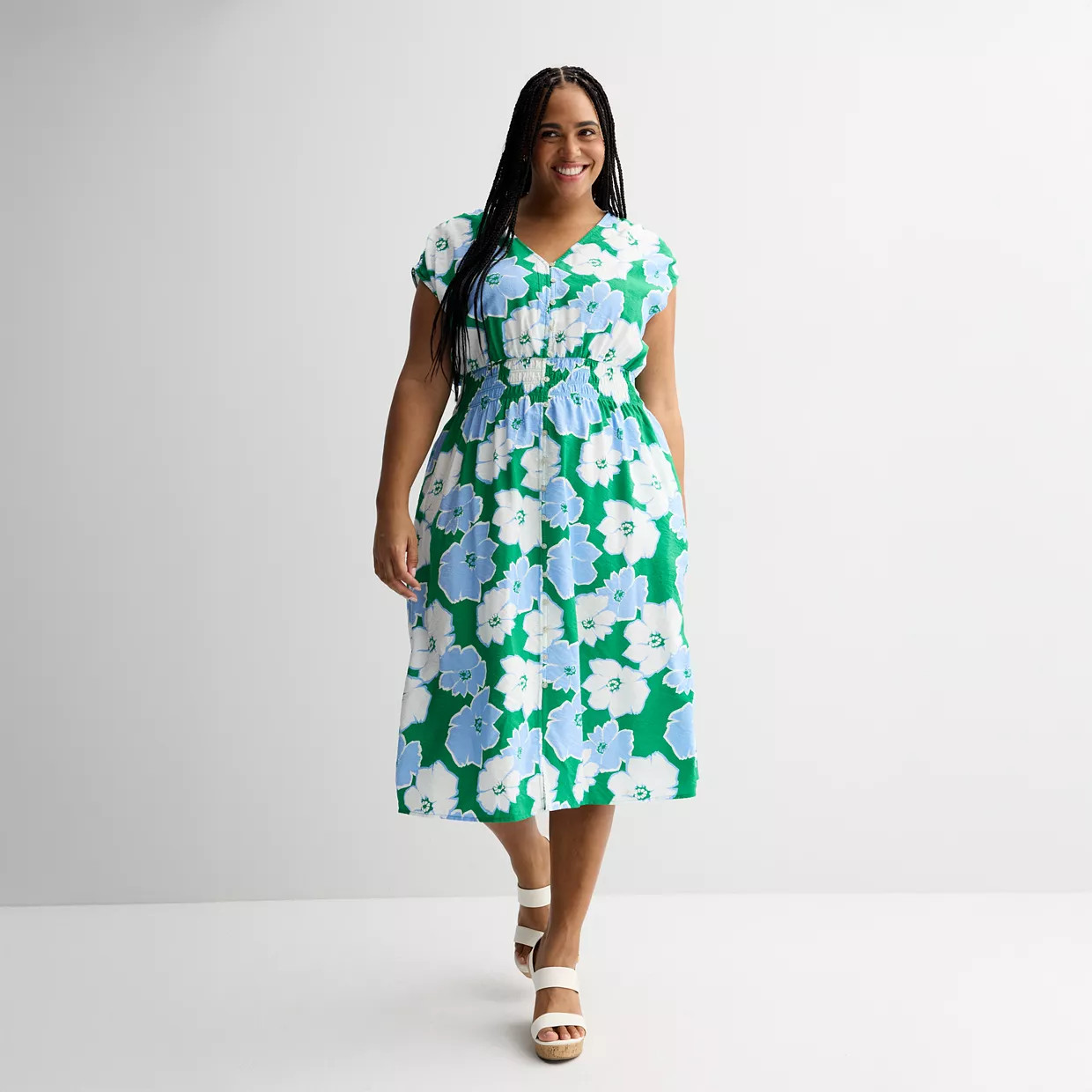 Plus Size Sonoma Goods For Life® Smocked Button-Through Midi Dress | Kohl's