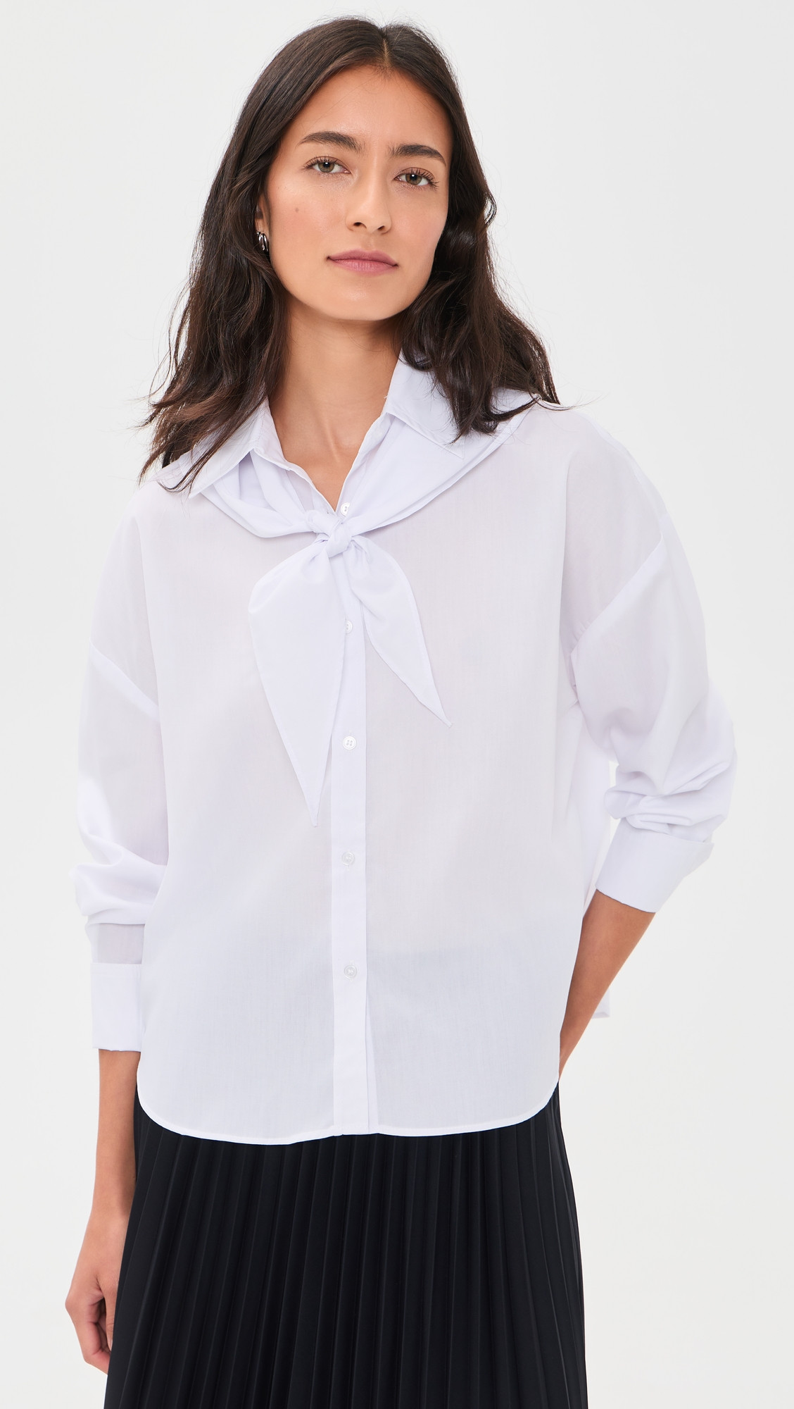 Another Girl Boxy Shirt with Neck Scarf White S | Shopbop