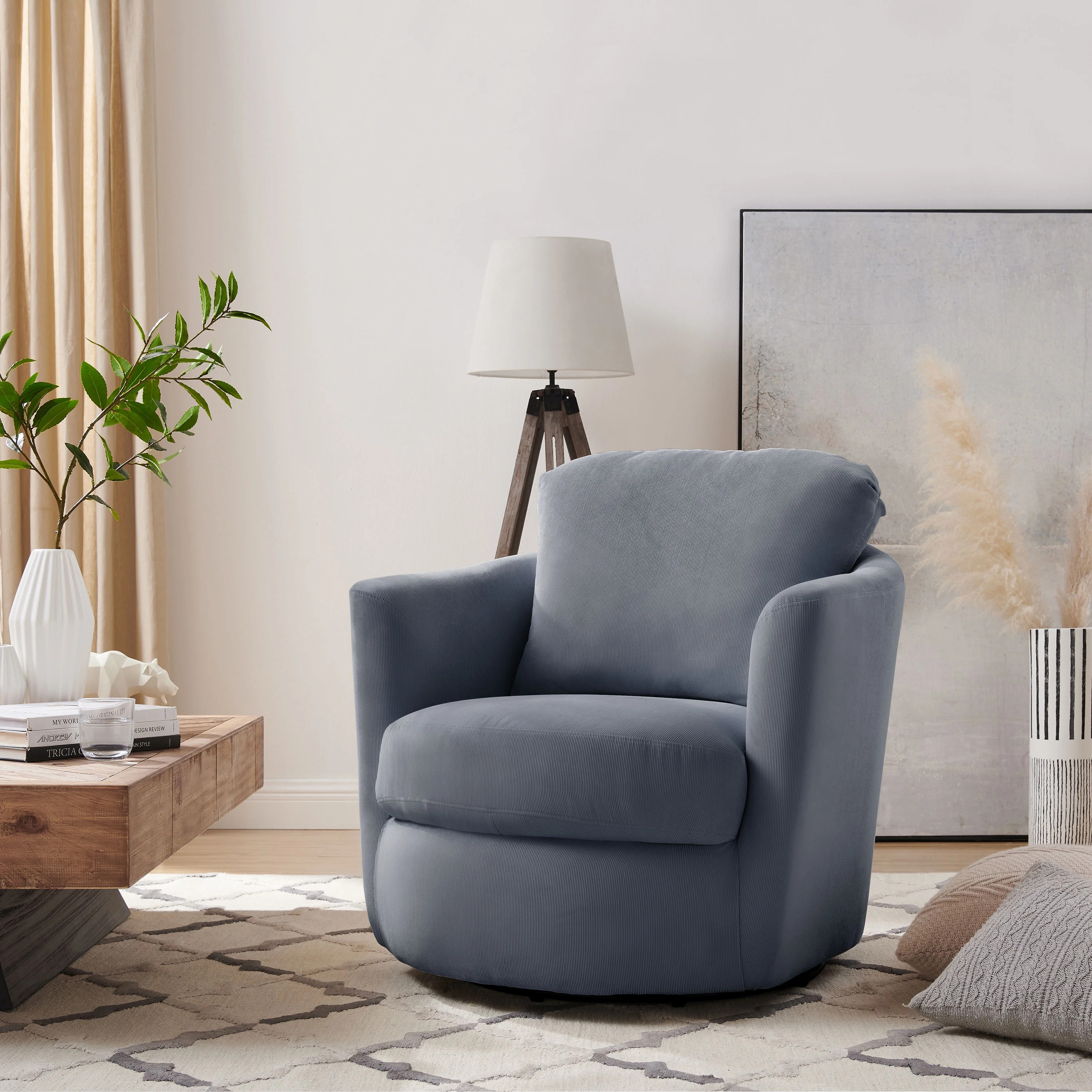 Art Leon Fabric Swivel Barrel Accent Chair Upholstered Seat,Stone Blue | Walmart (US)