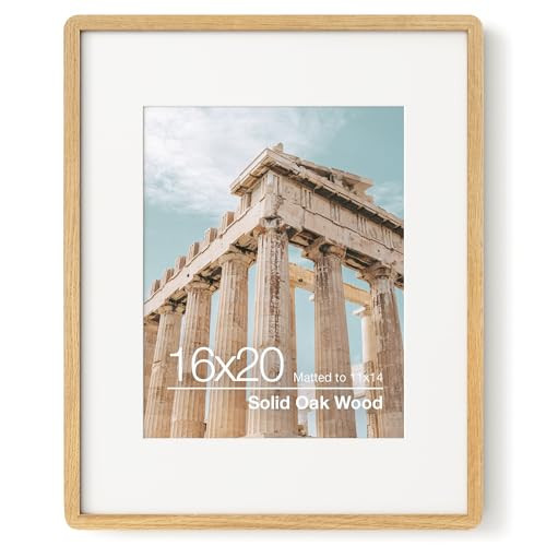 FLYJOE 16 x 20 Picture Frame | Solid Oak Wood 16x20 Poster Frame | 16 x 20 Frame With Mat For 11x14 | Tempered Glass And Hanging Hardware Included | 20 x 16 Picture Frame Wood (Natural Oak, 1 Pack) | Amazon (US)