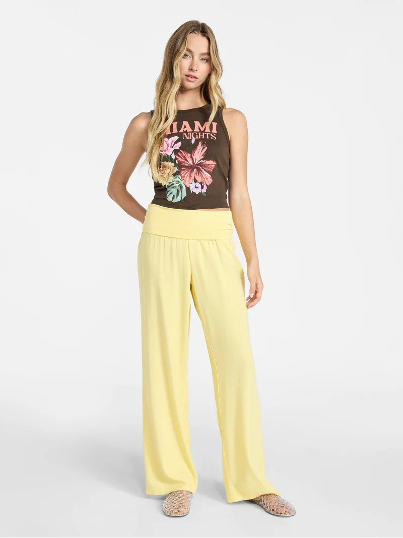 No Boundaries Foldover Beach Pants, 29.5'' inseam, Women's XXS-XXL | Walmart (US)