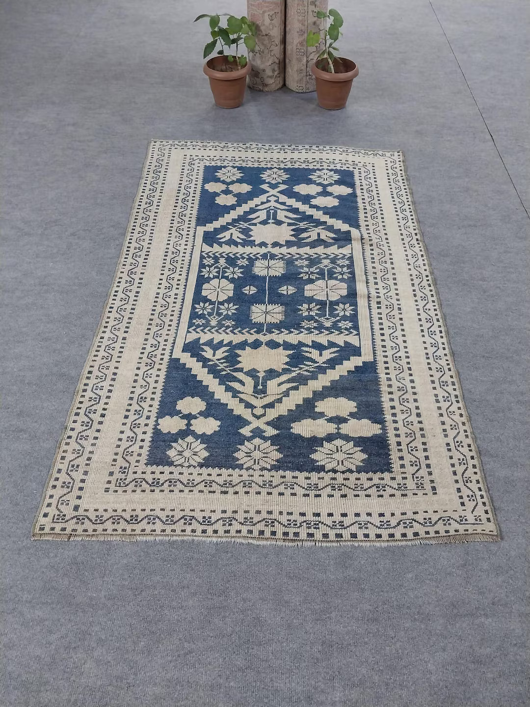 3x5 Rug,turkish Rug,vintage Rug,handmade Rug,3x5 Wool Rug,blue,beige Rug, Home Decor Rug,kitchen ... | Etsy (US)