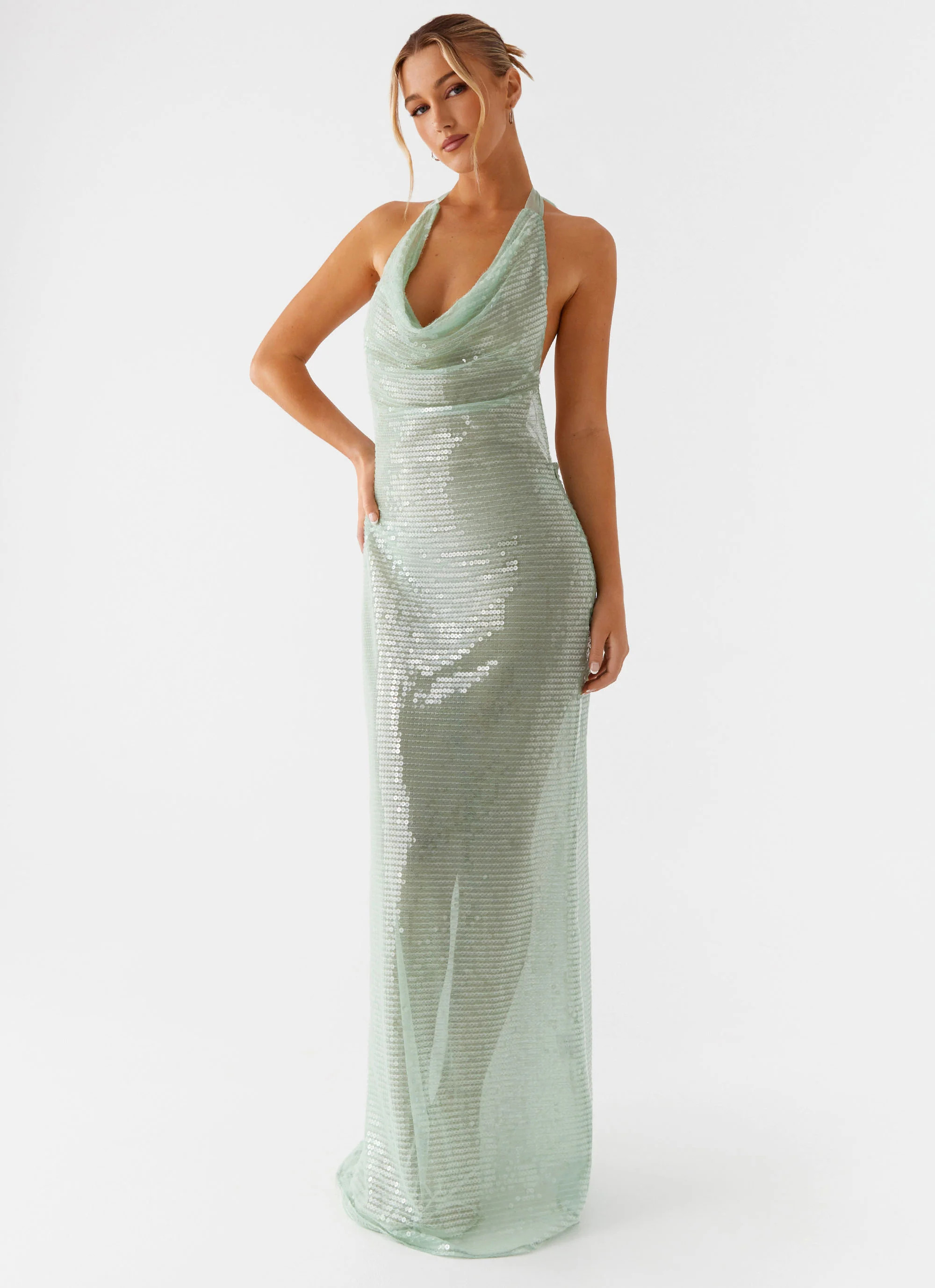 Above the Clouds Cowl Maxi Dress - Green | Peppermayo (Global)