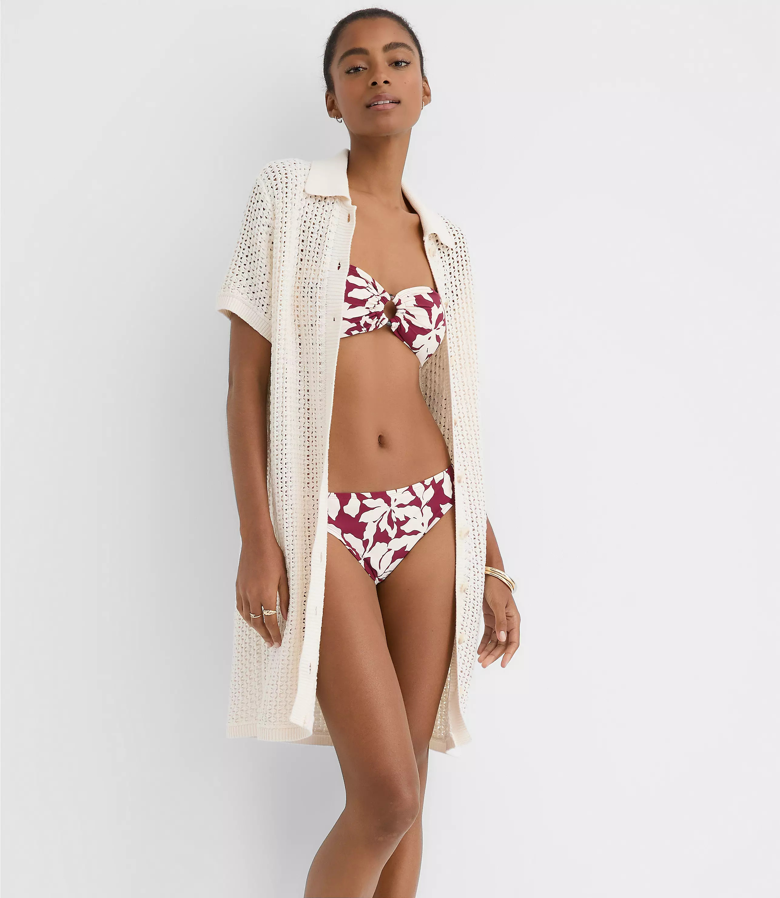 LOFT Beach Crochet Swimsuit Coverup Polo Dress | LOFT