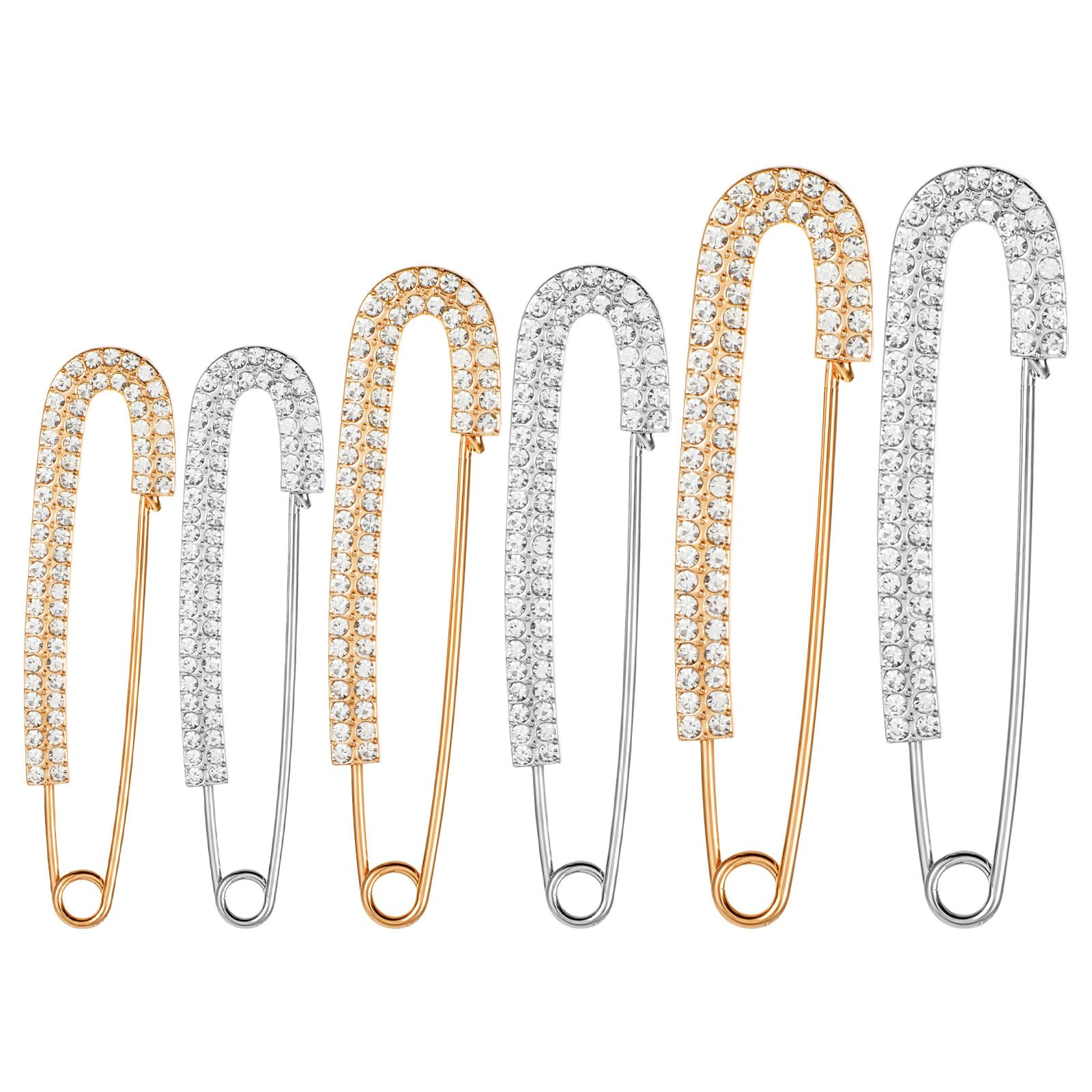 6 Pcs Rhinestone Safety Pins, 3 Size Gold and Silver Decorative Safety Pins for Skirts, Sweaters,... | Amazon (UK)