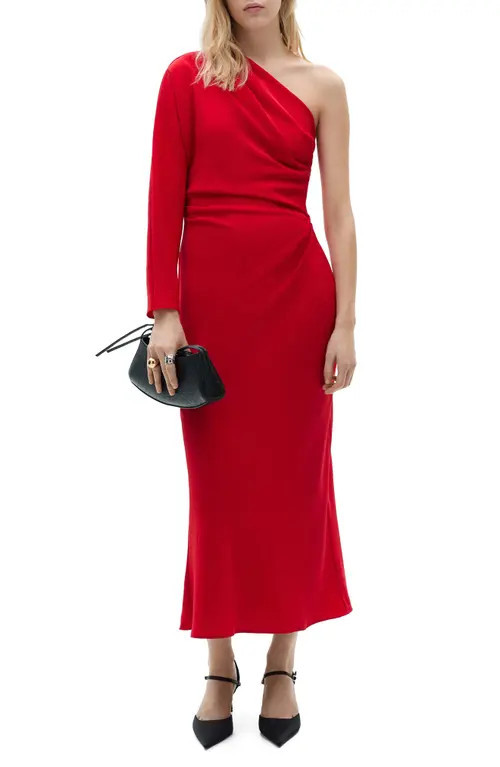 MANGO Asymmetric Neck One Shoulder Dress in Red at Nordstrom, Size Medium | Nordstrom