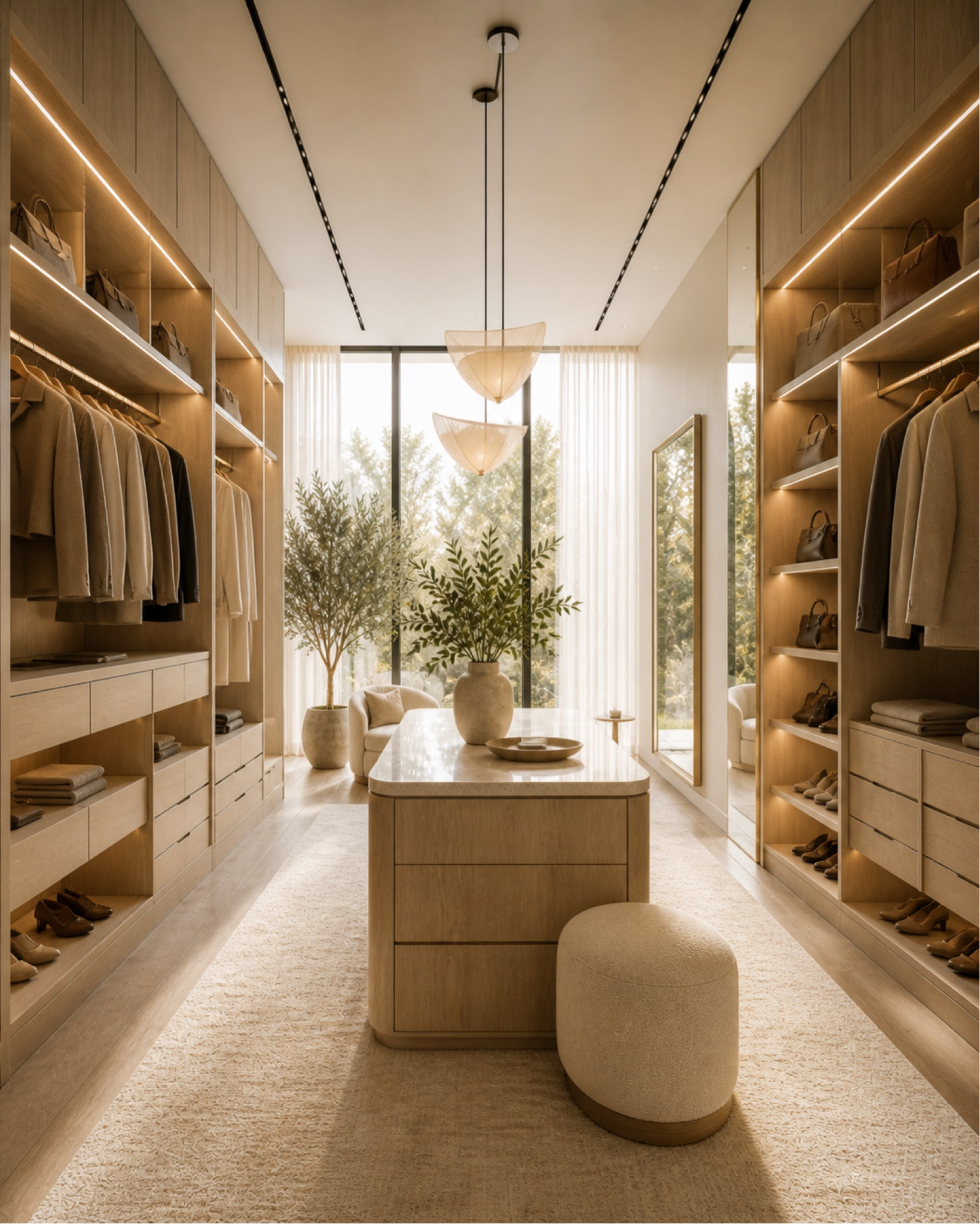 Elegant walk-in closet with a center island, warm wood tones, and a soft refined luxury feel.

#walkincloset #luxurycloset #closetdesign #closetinspo #dressingroom #customcloset #interiordesign #homedecor #neutralinterior #luxuryinteriors #closetorganization #modernhome #builtinstorage #eleganthome #pinteresthome #ltkhome #dreamcloset #designerstyle #softluxury #homeinspiration