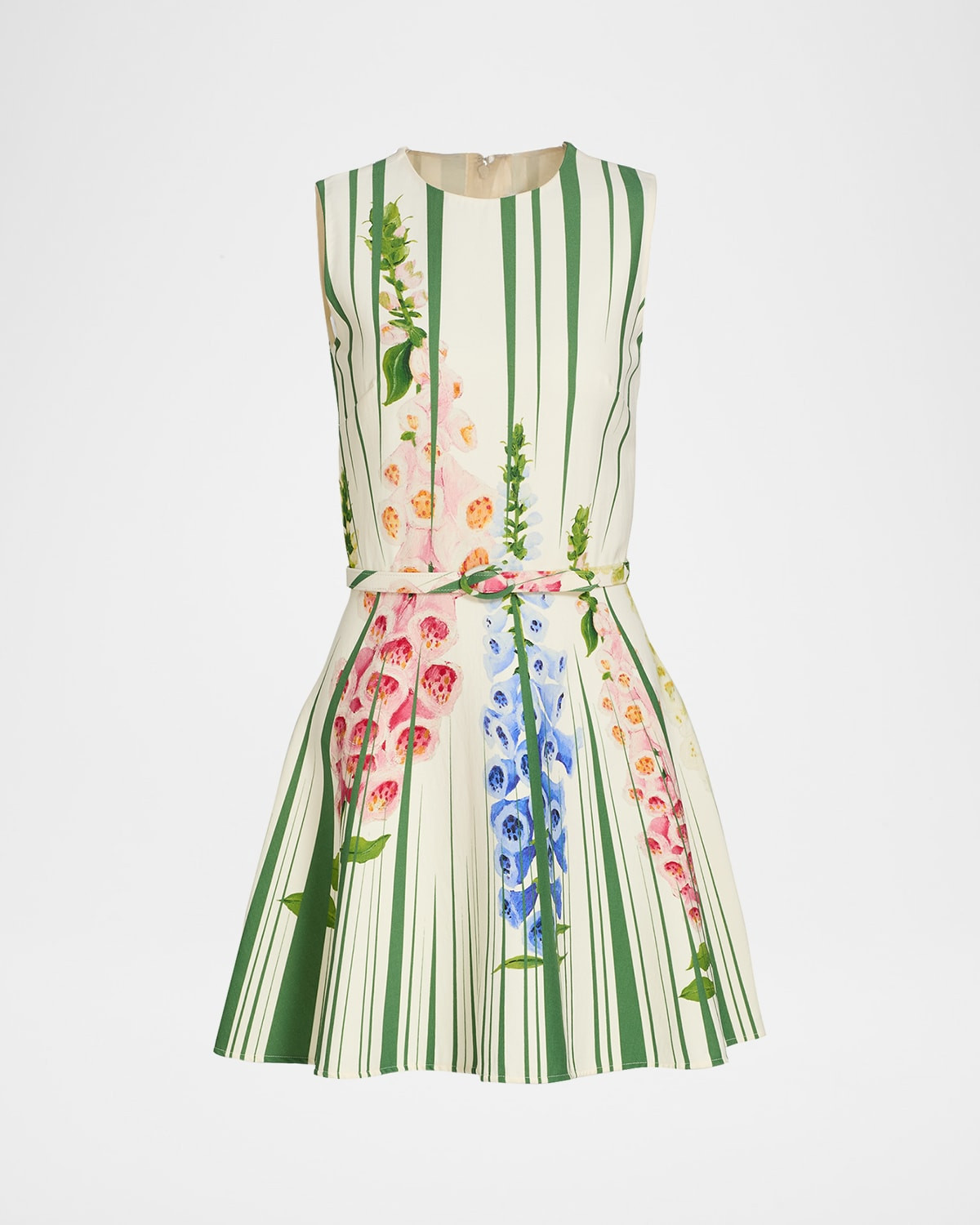 Sleeveless Pleated Tromp L & apos;Oeil Foxgloves Mini Dress With Belt | Neiman Marcus