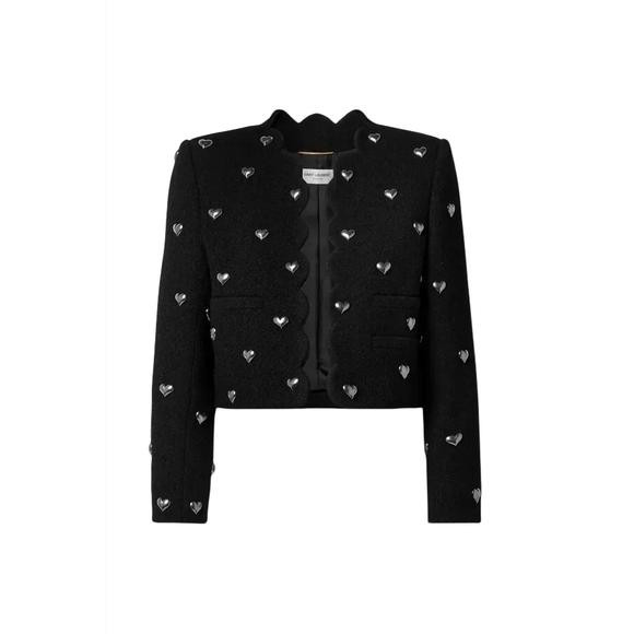 NEW SAINT LAURENT cropped embellished bouclé jacket in black | Poshmark