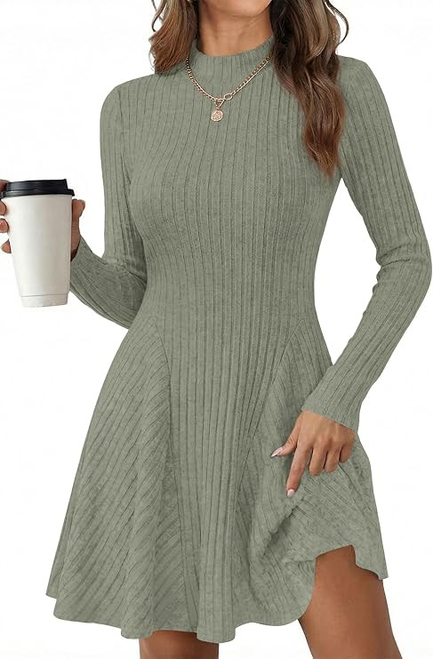 KIRUNDO Womens Sweater Dress Mock Neck Long Sleeve Ribbed Knit Fall Dresses | Lightweight Soft St... | Amazon (US)