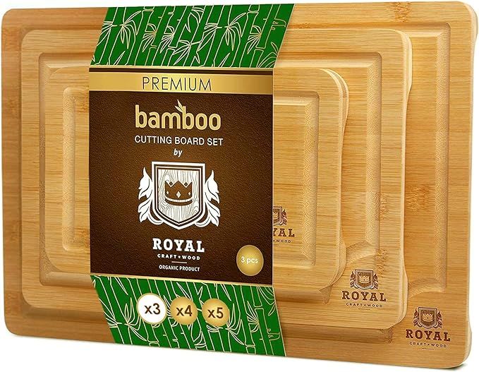 Bamboo Cutting Board Set with Juice Groove (3 Pieces) - Wood Cutting Boards for Kitchen, Wood Cut... | Amazon (US)