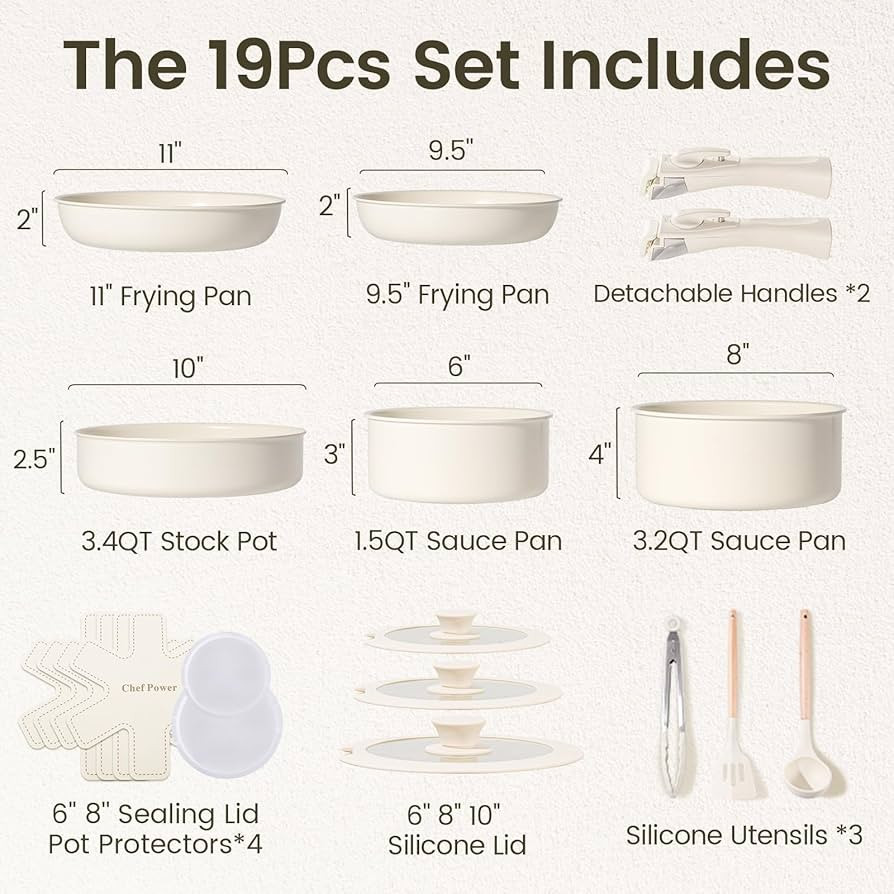 Chef Power Ceramic Cookware Set Non Toxic with Detachable Handles, Healthy Nonstick Pans and Pots... | Amazon (US)