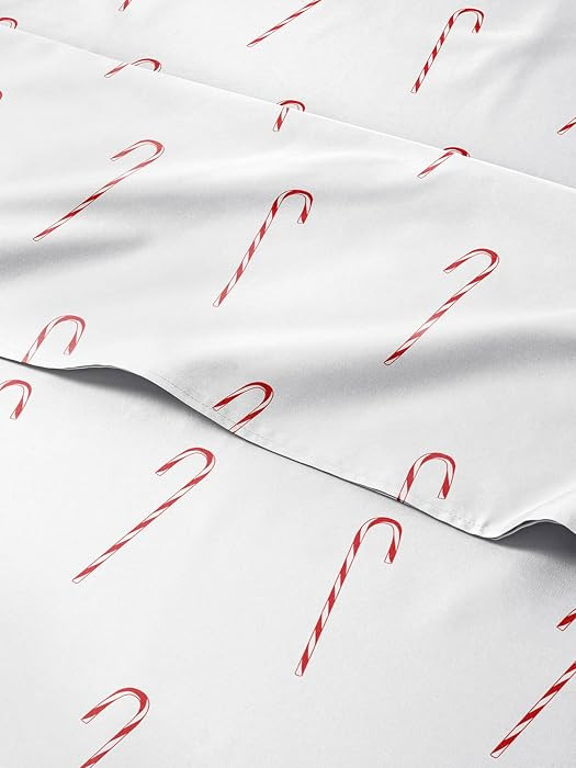 Queen Christmas Candy Canes Sheet Set - Holiday Xmas Pattern Bedding Set - Deep Pockets - Snug Fi... | Amazon (US)