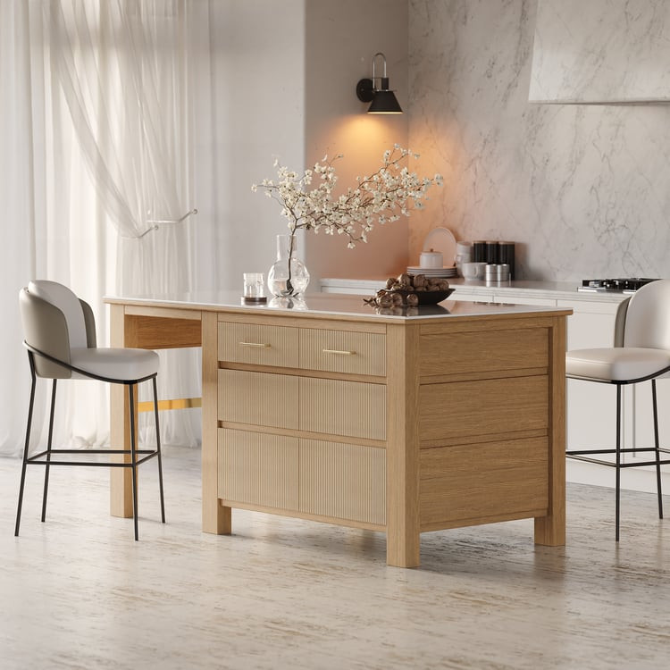 1800mm  Kitchen Island Faux Marble Top with Storage Natural Farmhouse Style | Homary
