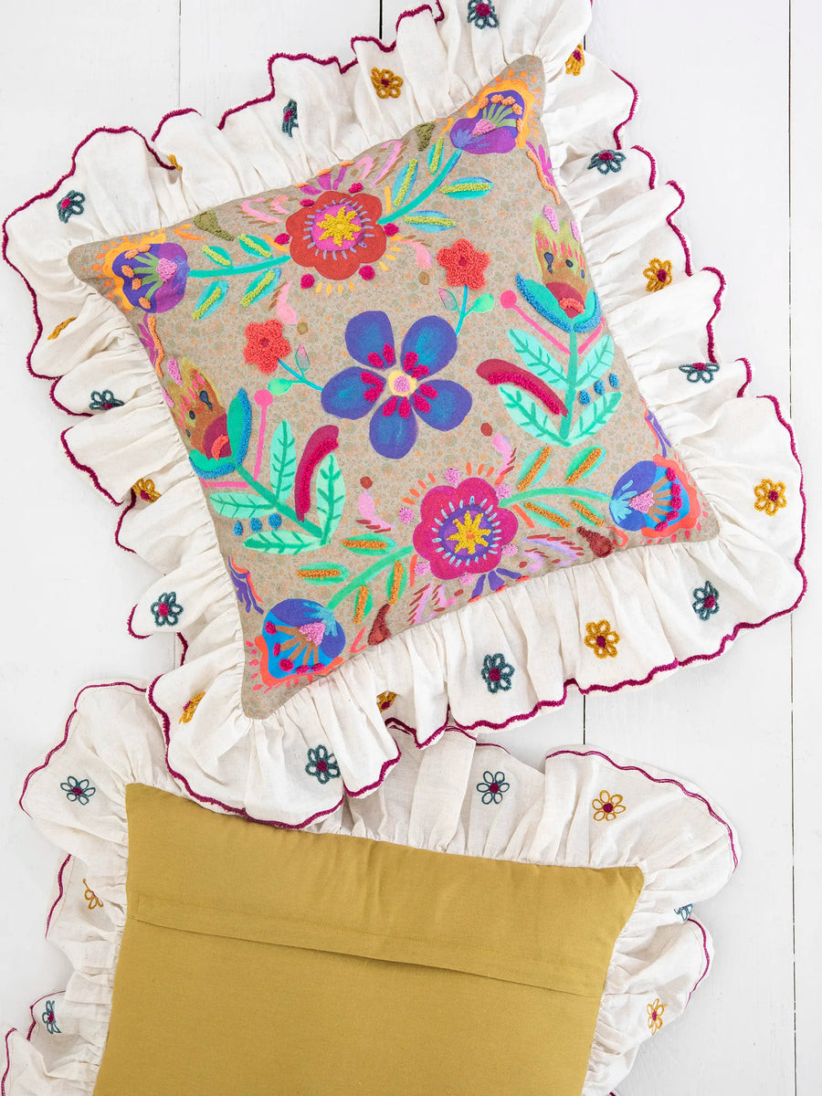 Tufted Ruffle Pillow - Sage Folk Flower | Natural Life