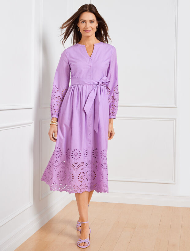 Placed Eyelet Fit & Flare Shirtdress | Talbots