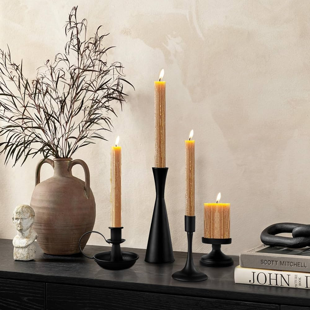 Metal Black Candle Holders Matte Black Taper Candle Holder Set of 4 Vintage Candlestick Holders f... | Amazon (US)
