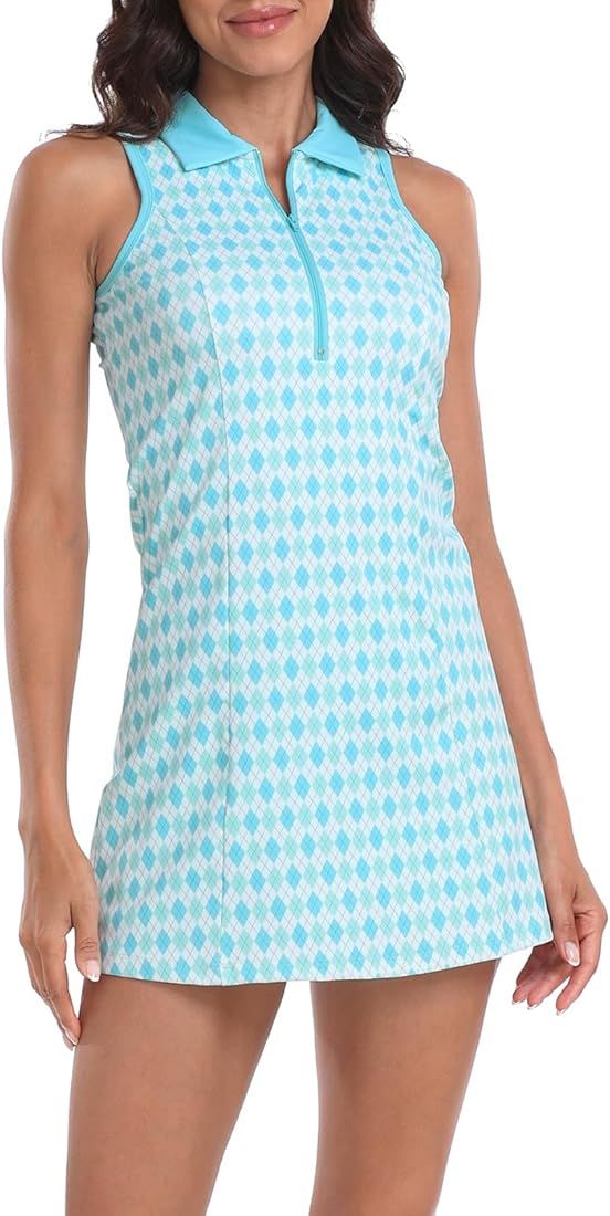 HDE Women's Tennis Dress Sleeveless Athletic Zip Up Golf Dresses with Separate Shorts | Amazon (US)