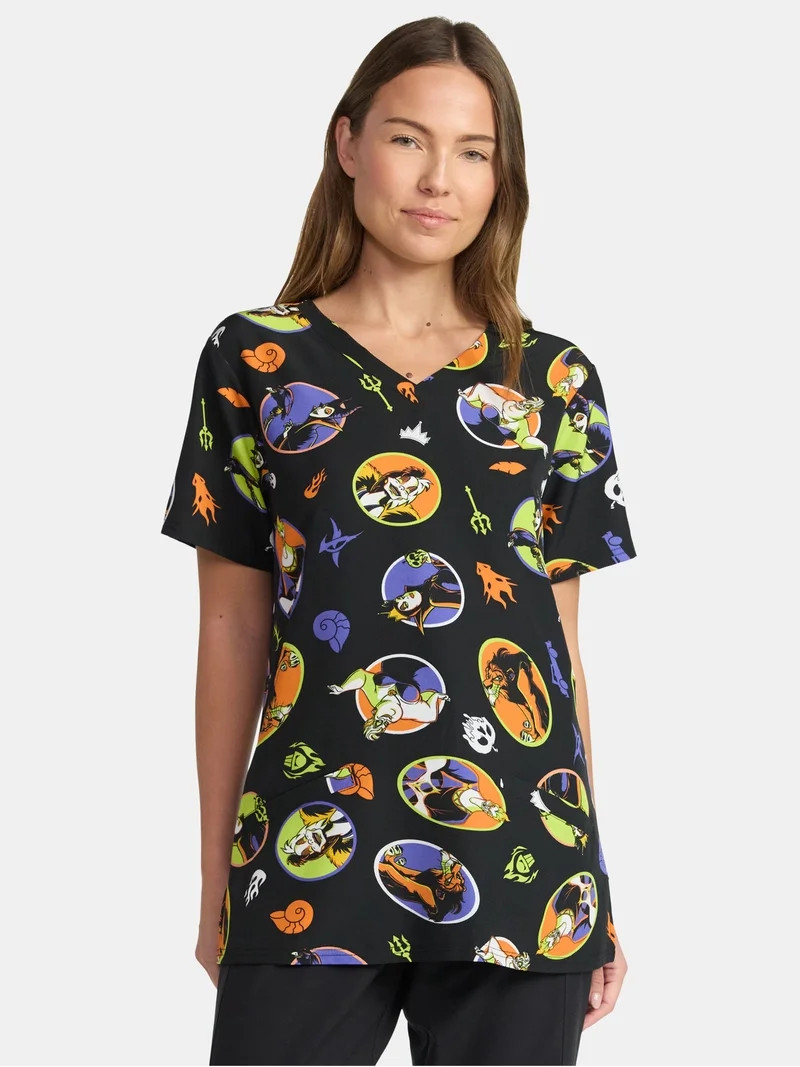 Disney Villains Women's Scrub Top with Short Sleeves, Sizes S-3XL | Walmart (US)