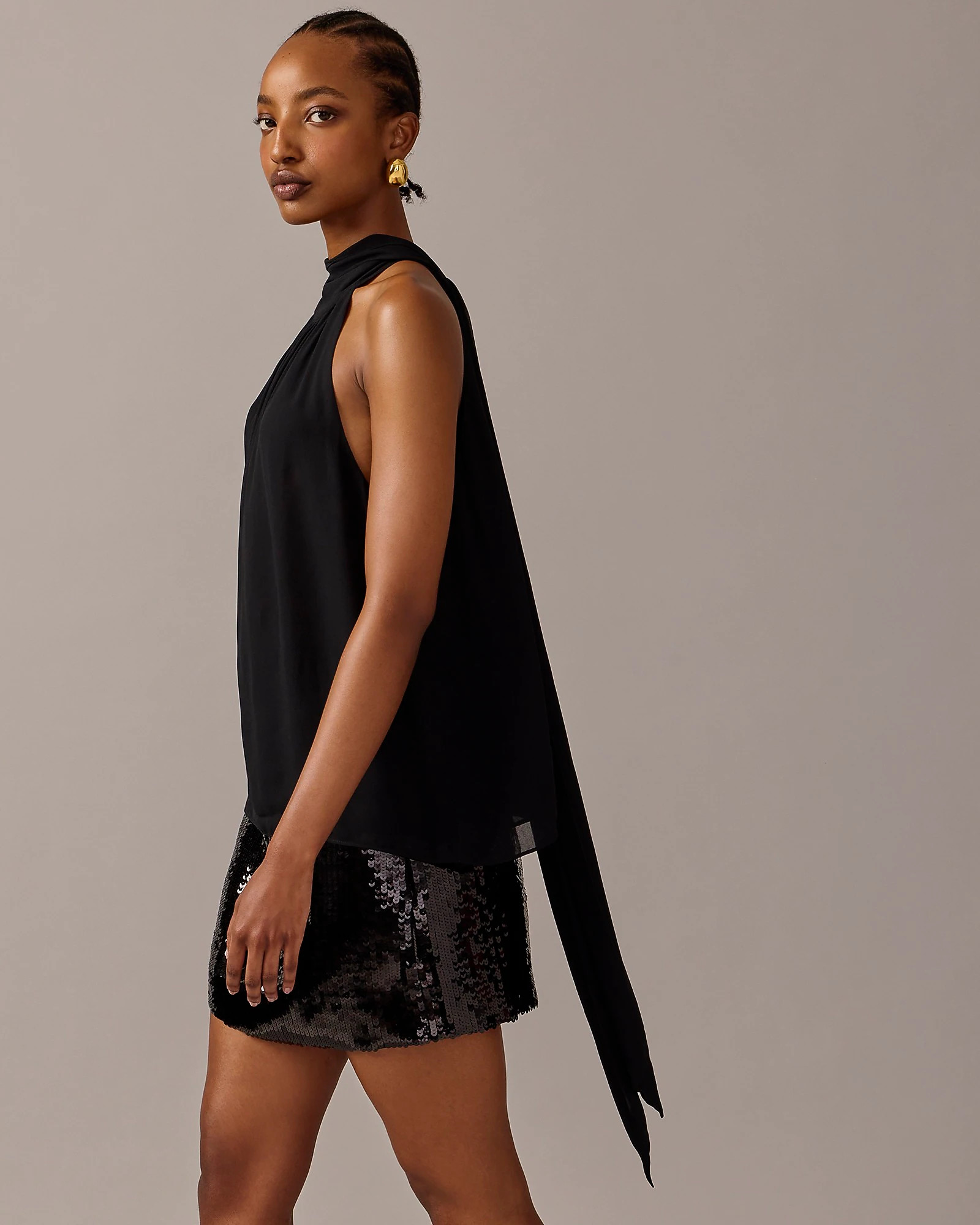 Halter top with necktie in chiffon blend | J. Crew US