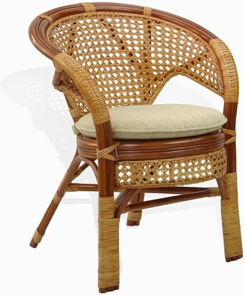 Pelangi Handmade Rattan Dining Wicker Chair Colonial Color w/cushion | Amazon (US)
