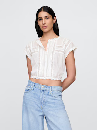 Cropped Ruffle Pintuck Top | Gap (US)